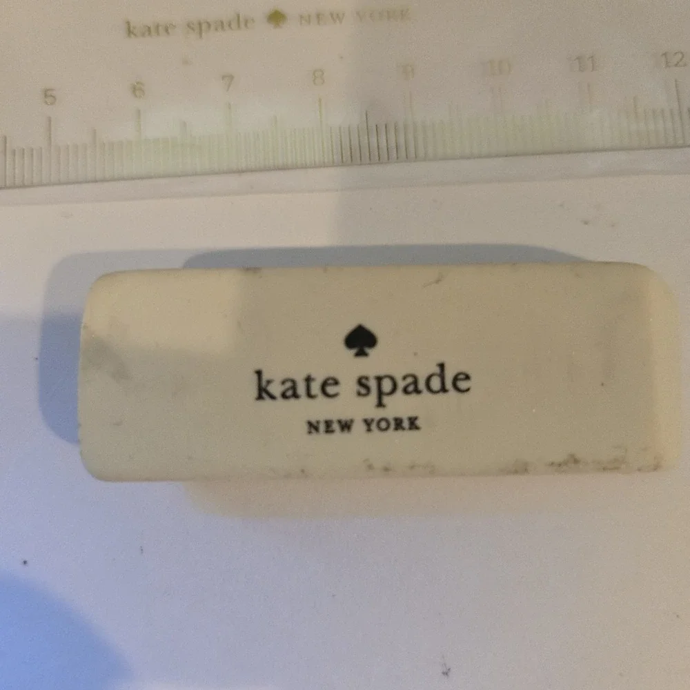 KATE SPADE Pencil Pouch W/ Accessories pencil, Eraser,Ruler, Sharpener Gold Tone